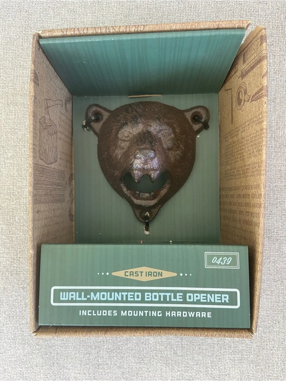 Cast Iron Bear Wall-Mounted Bottle Opener — Rustic Brown